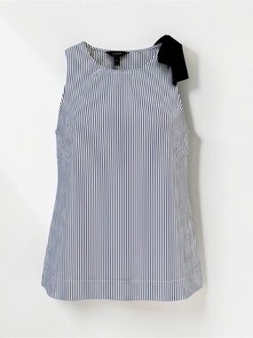 J.Crew Blue & White Striped 100% Cotton Sleeveless Bow Shoulder Top - Size 6